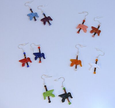 NATIVE AMERICAN CARVED BIRD EARRINGS ORANGE & WHITE