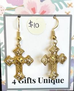 Brass Cross Filigree - Earrings