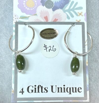 Sterling Silver Hoop With Jade Earrings