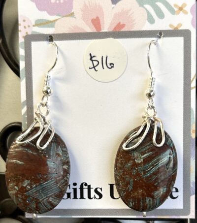 Silver Striped Turquoise Earrings