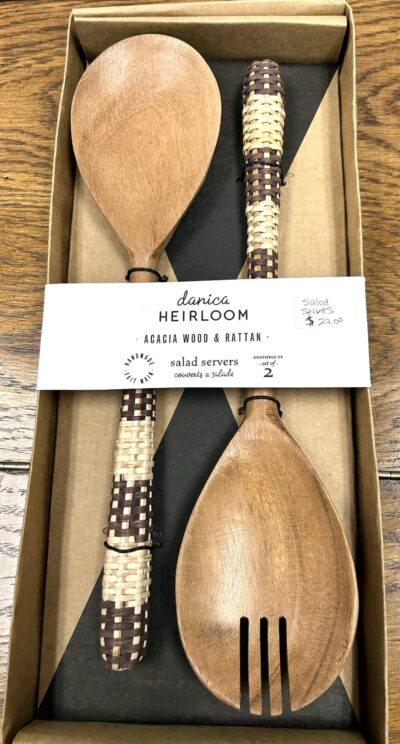 Acacia Wood Rattan Salad Servers