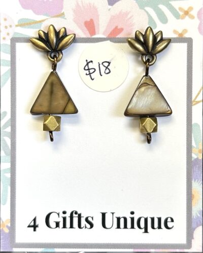 Antique Brass Lotus Triangle Shell Pendant Earrings