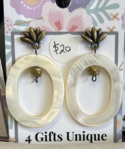 Antique Brass Lotus Post Shell Hoop Earrings