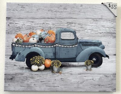 Blue Truck & Pumpkins - Canvas Art