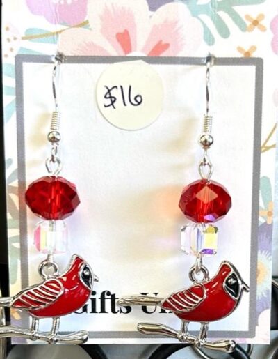 Cardinal with CZ & Red Crystal Earrings