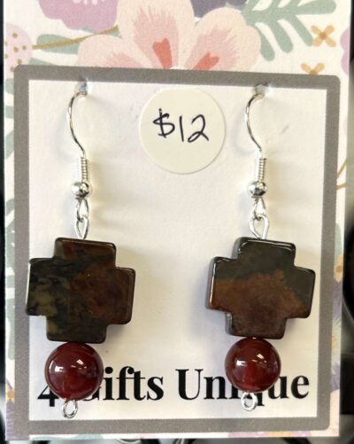 Silver Jasper Cross Carnelian Earrings