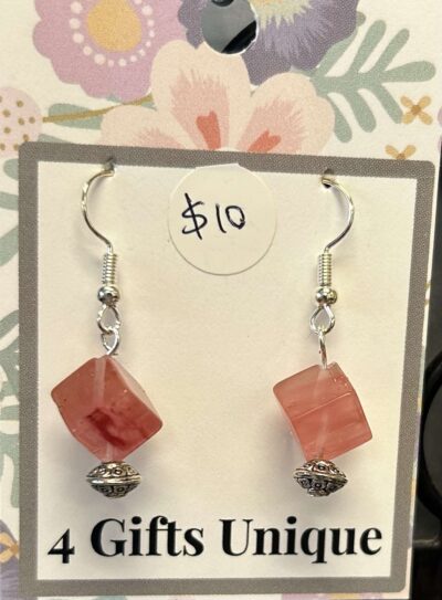 Silver Cherry Quartz Cube Earrings