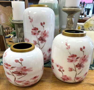 12" Cherry Blossom Metal Enamel Vase