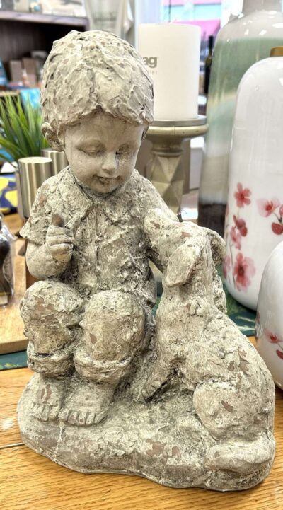 12" Boy with Dog Figurine