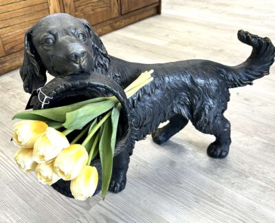 23.5" Dog with Basket Statue