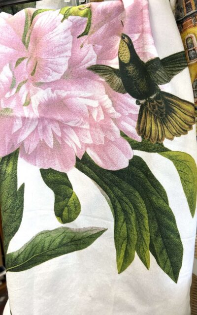 Hummingbird Pink Flower Tea Towel