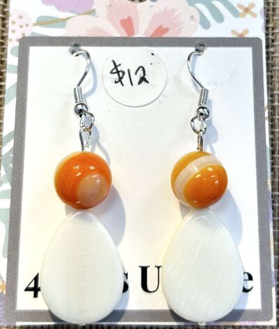 Silver Orange Agate Mother of Pearl Earrings