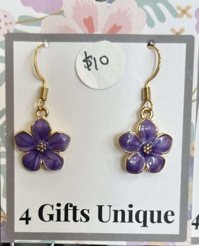 Gold Purple Flower Earrings