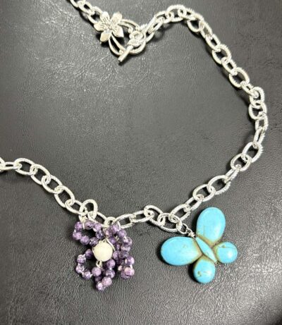 Silver Butterfly & Flower Necklace