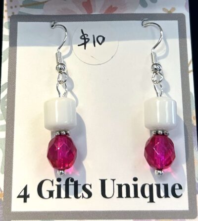 Silver and White Fuschia Earrings