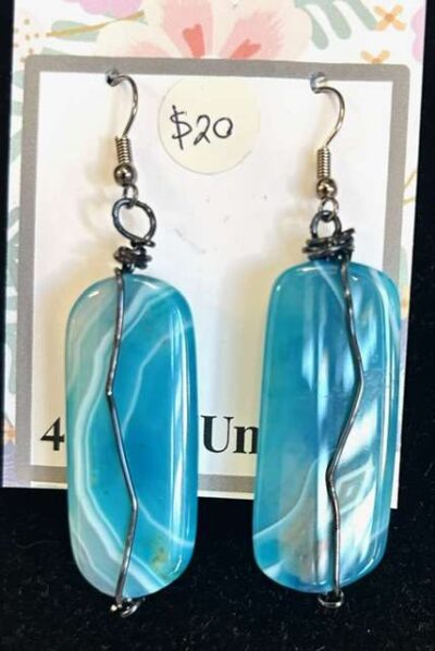 Gunmetal Long Teal Agate Earrings
