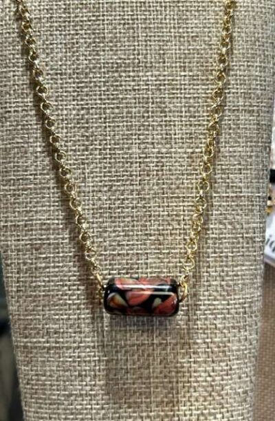 Black Lampwork on Gold Necklace