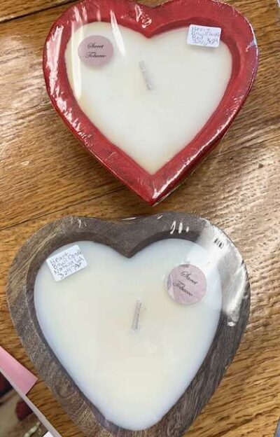 Wood Heart Bowl Candle - Red