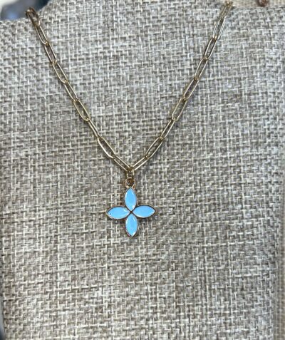 Gold Blue Petal Necklace