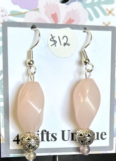 Silver Rose Quartz Twist Tube Earrings