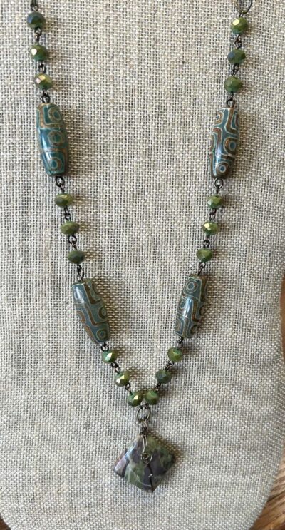 Antique Brass "Angel Eye" Green Necklace