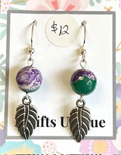 Green & Purple Agate - Feather Earrings