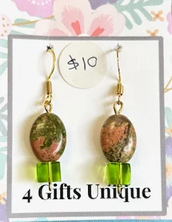Gold Unakite & Peridot Earrings