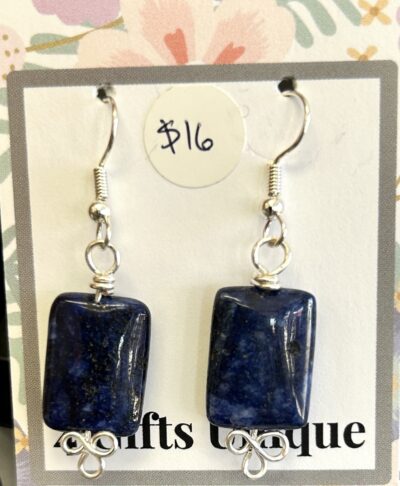 Silver Rectangle Lapis Petal Earrings