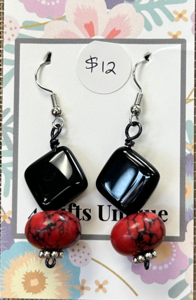Black on Red Veined with Agate Earrings