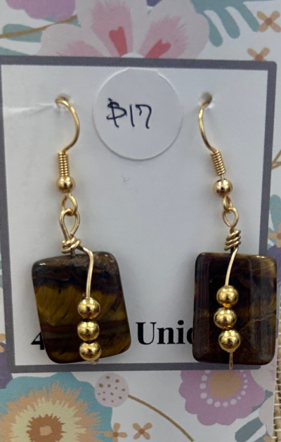 Gold Tigers Eye Beaded Earrings