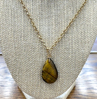 Gold Tigers Eye Pendant Necklace