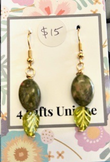 Olive Green Leaf & Unakite Earrings