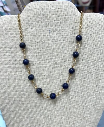 Gold Lapis and Textured Links Necklace