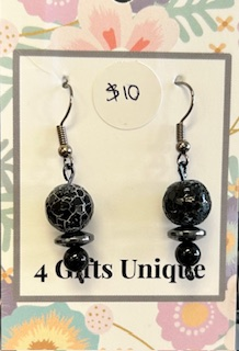 Gunmetal Crackled Black Agate Earrings