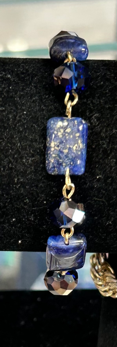 Gold Lapis and Crystal Bracelet