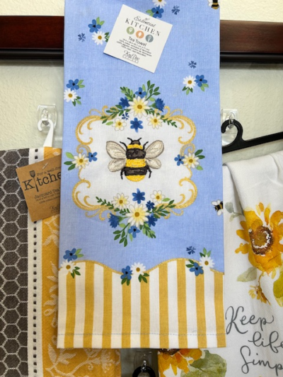 Blue Bee Embroidered Tea Towel