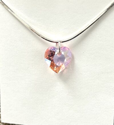 Sterling Silver - Pink Crystal Heart Necklace
