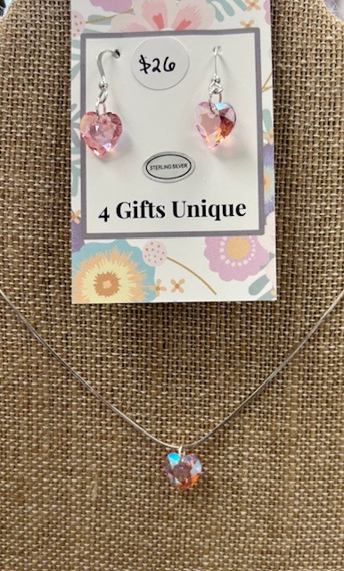 Sterling Silver - Pink Crystal Heart Necklace