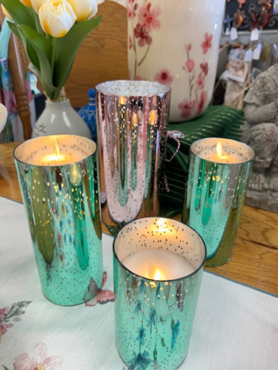 Green Mercury Glass Candle 3" x 7"