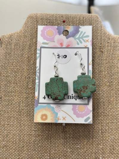 Green Turquoise Square Cross Earrings