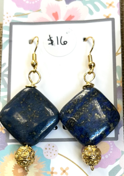 Gold Diamond Lapis Earrings