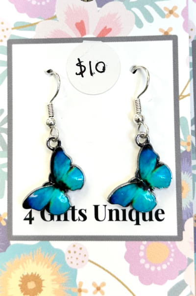 Silver Blue Butterfly Earrings