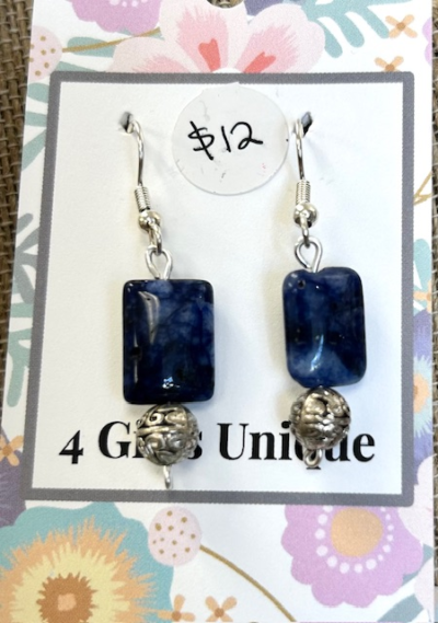 Silver Round Filigree Rectangle Lapis Earrings