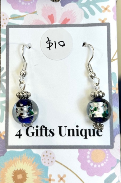 Blue Earth - Silver and Navy Lampwork Earrings
