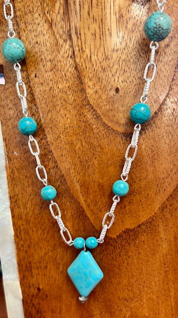 Silver Turquoise Diamond Pendant Necklace