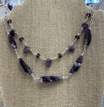 Silver Amethyst Tube Necklace