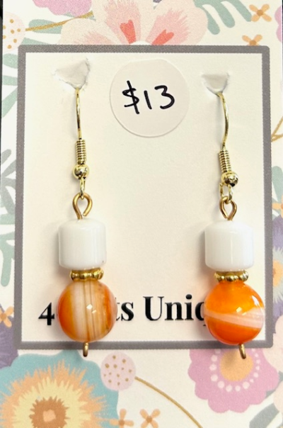 Silver Orange Agate White Jade Earrings
