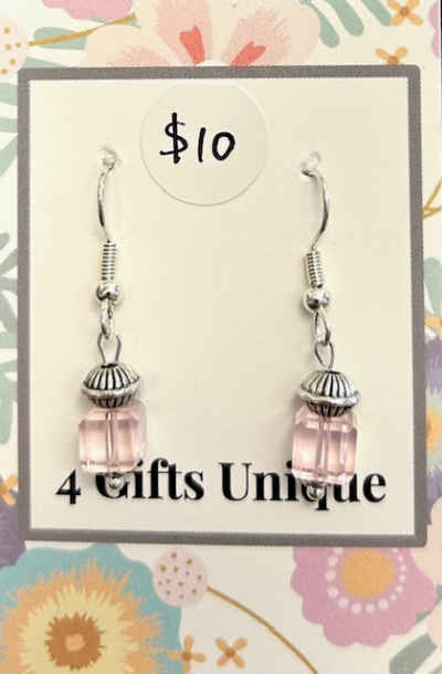 Silver Pink Cube Crystal Concho Earrings