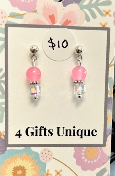 Silver Pink Jade Post Earrings