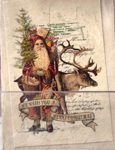 Christmas Santa & Deer - Art Card with Envelope